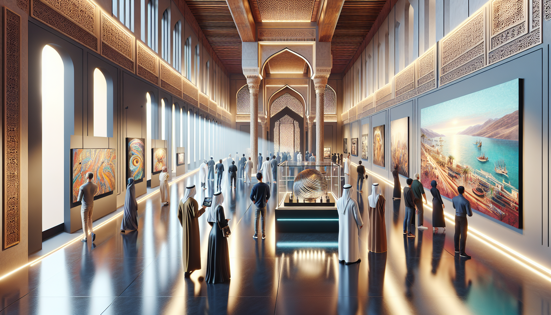 Eksibit ng sining sa Madinat Jumeirah na nagtatampok ng kontemporaryong sining at interaktibong mga iskultura.