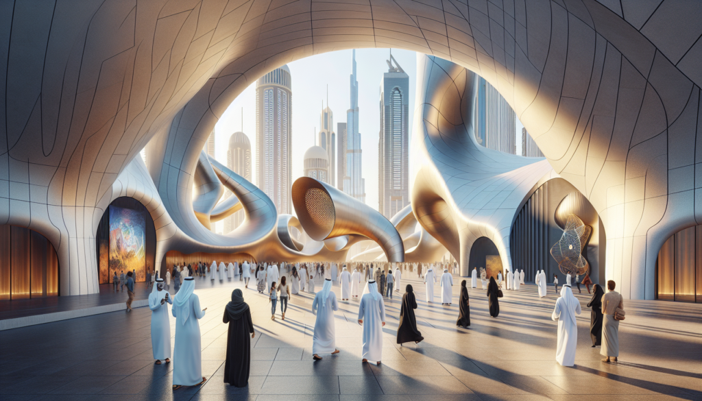 Installation artistique à Abu Dhabi le long de la Corniche, avec des sculptures contemporaines et des œuvres interactives.