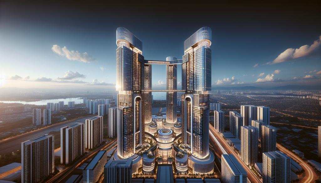 Breathtaking view of the One&Only One Za’abeel in Dubai, showcasing iconic dual towers connected by 'The Link', with modern luxury and architectural innovation against a clear blue sky.