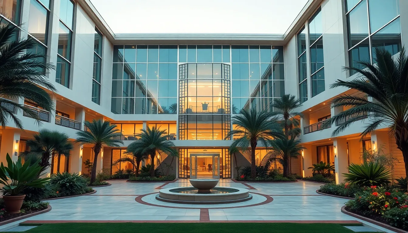 An exhibit showcasing a modern art collection with vibrant colors and distinctive sculptures.