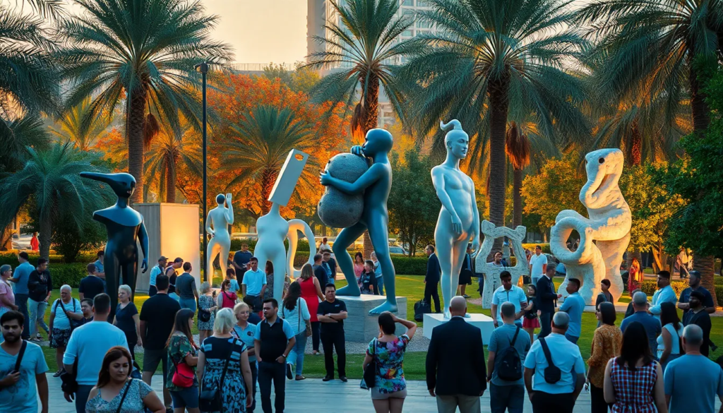 مجموعة من القطع الفنية التراثية المعروضة في معرض فني يتميز بتصميمه الجميل والألوان الزاهية.